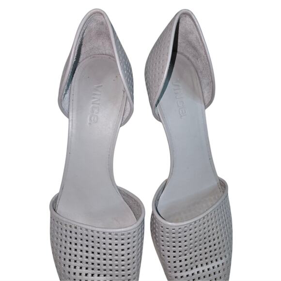 Vince Women's D'Orsay Pointed Toe Kitten Heel Pumps Perforated Leather Gray - Picture 2 of 9